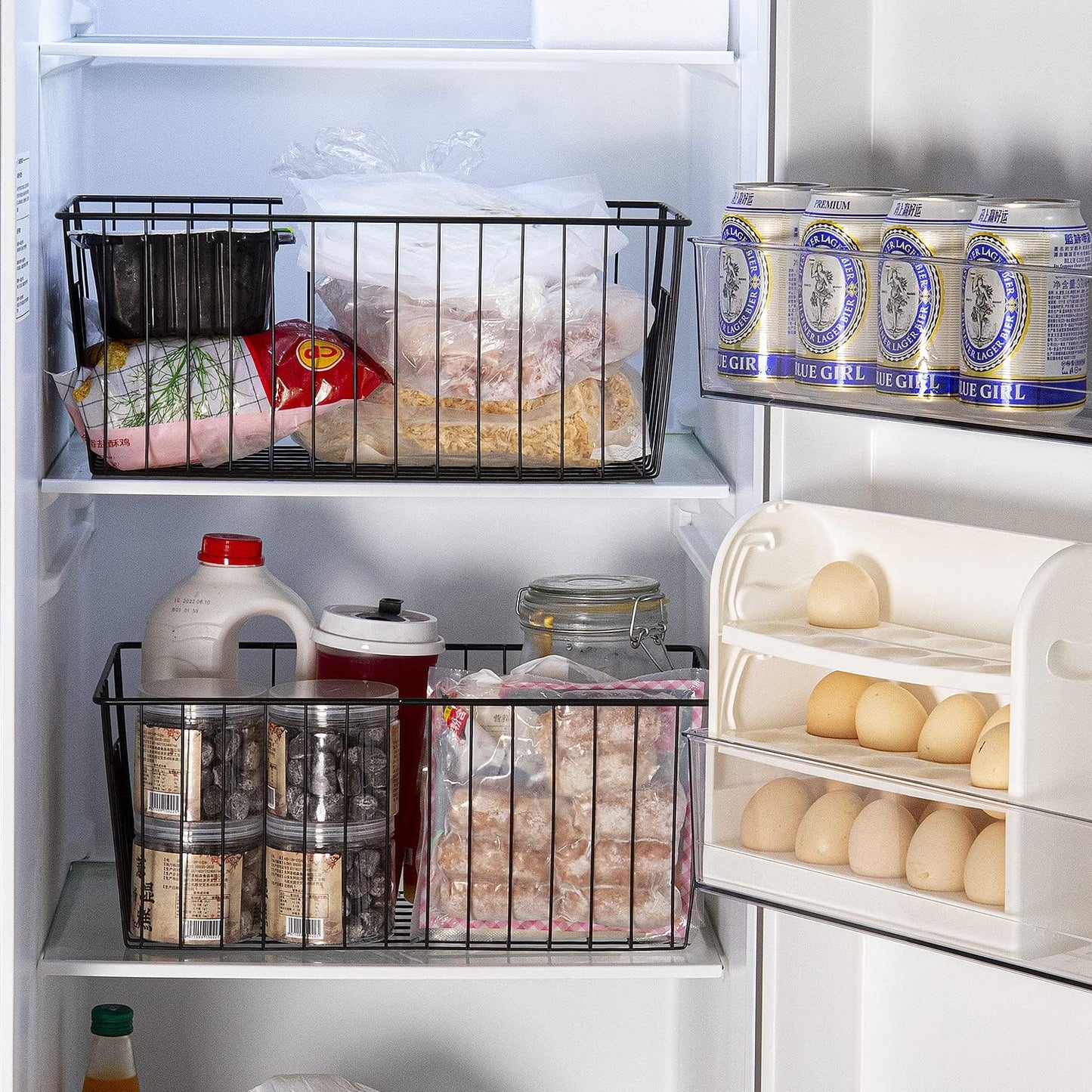 16inch Upright Freezer Organizer Baskets for 13-14,16-21 cu.ft Standup Freezer, Settle freezer chaos and reduce food waste effectively, Durable, Fully Use Space, Improve Air Circulate, Black, Pack 3