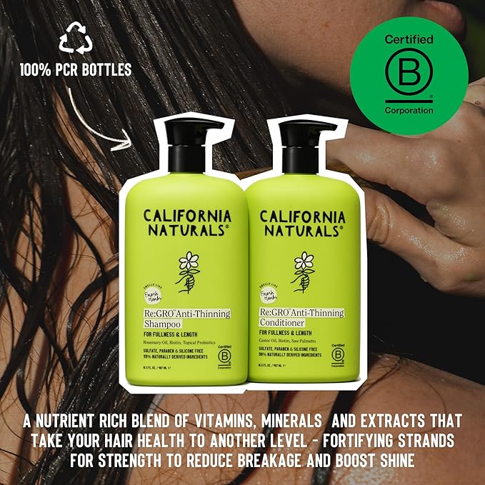 California Naturals Re:GRO Shampoo and Conditioner Set, Anti-Thinning & Hair Growth Support, All Hair Types, Vegan, Natural, Cruelty Free, Silicone, Paraben & Sulfate Free for Women & Men, 16.5 oz