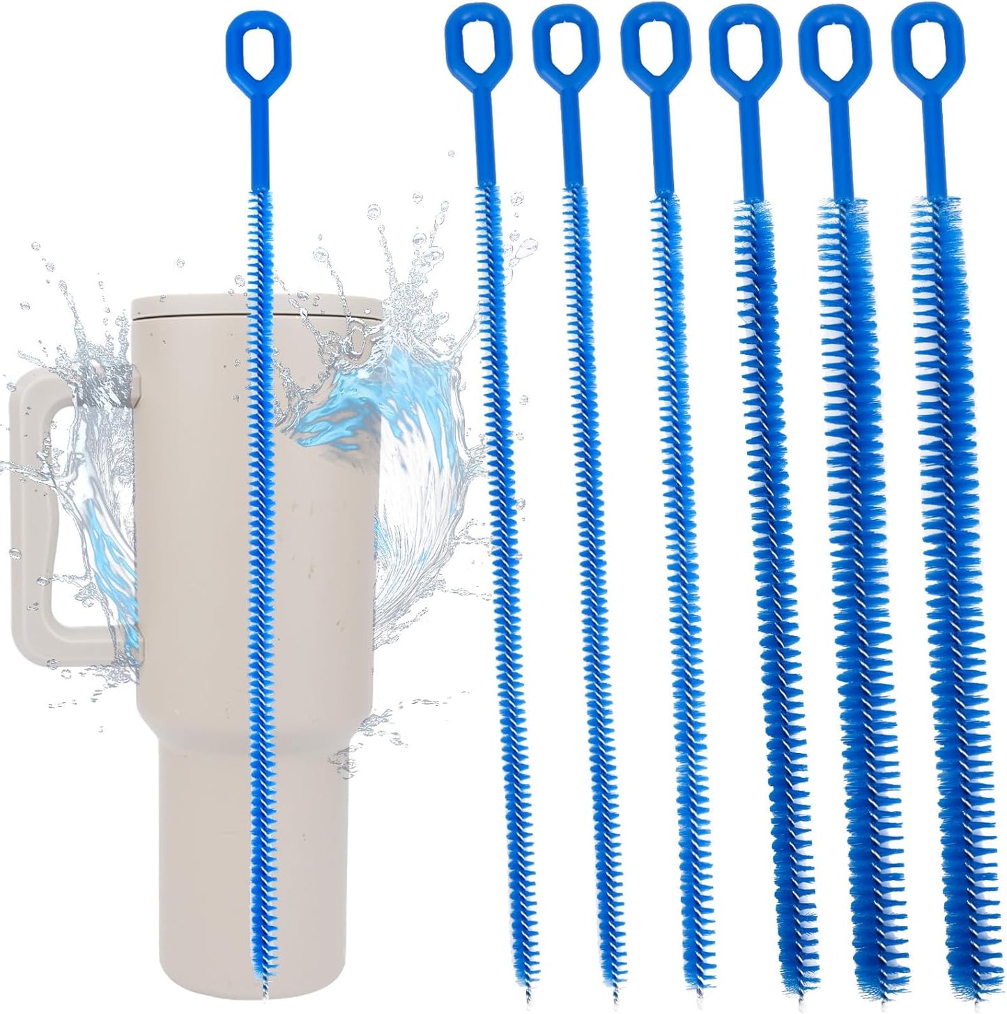 6pcs 12.4in Extra Long Straw Brushes for Stanley, 4 Diameters Full Bristles Coverage Straw Cleaner Brushes Reusable Cleaning Accessories for Tumbler Sippy Cup Bottle Tube(Blue)