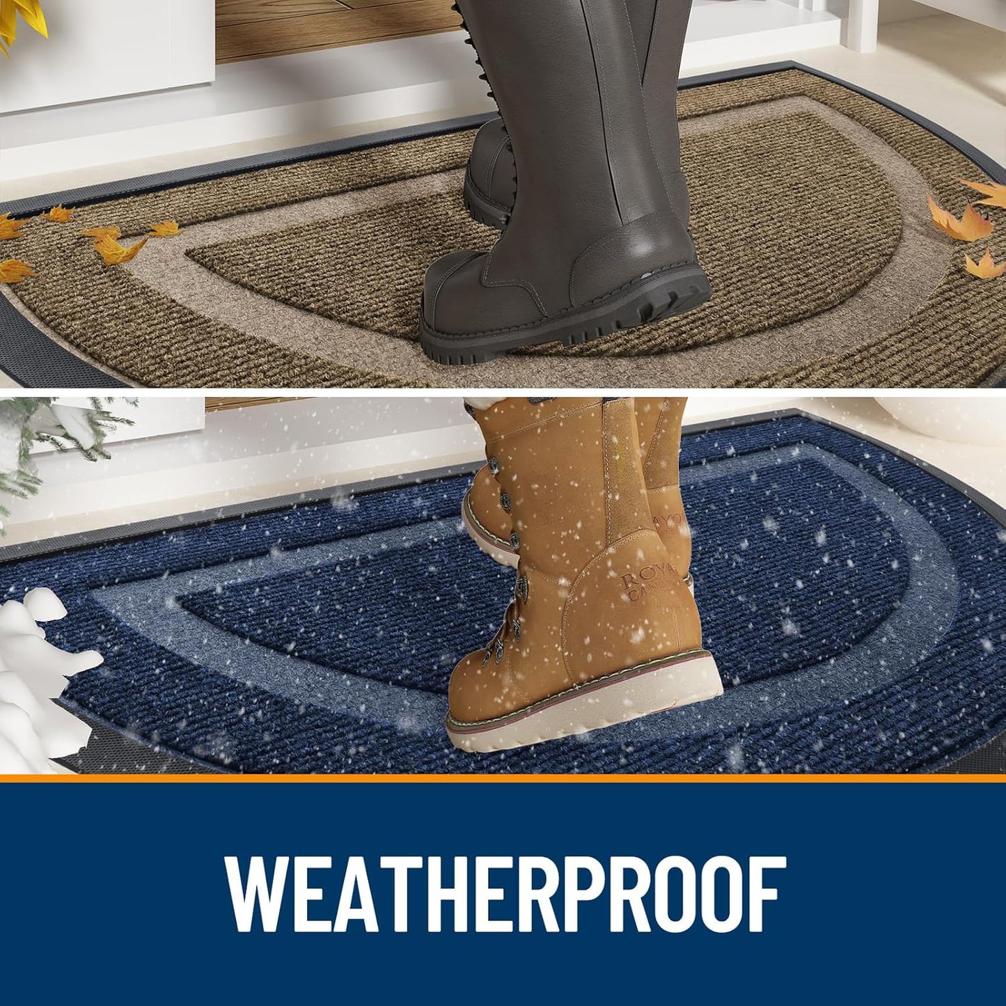 OLANLY Half Circle Door Mat Indoor Outdoor Entrance Welcome, Waterproof All-Season, All-Weather Doormat, Sturdy Natural Rubber, Low Profile, Easy Clean Patio Porch Entryway Mat, 47x23, Wine Red