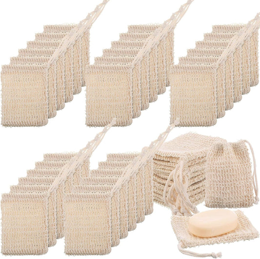 Rtteri 200 Pcs Soap Exfoliating Bag, Natural Sisal Soap Pouch Saver Body Shower Bar Mesh Body Net with Drawstring for Foaming and Drying