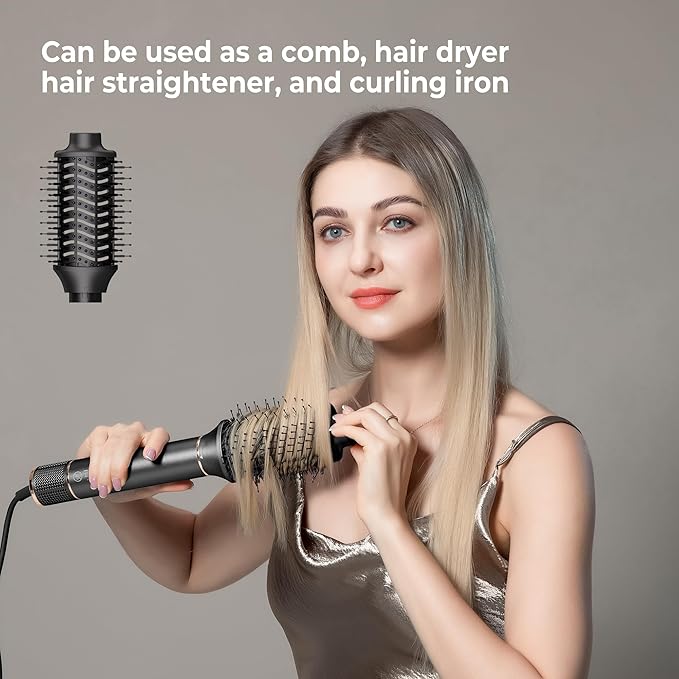 Hair Dryer Brush 5 in 1 Autowrap Hot Air Hair Styler with High-Speed Aluminum Alloy Blow Dryer Brush Volumizing, Straightening & Fast Drying with Negative Ion, No Heat Damage, Black