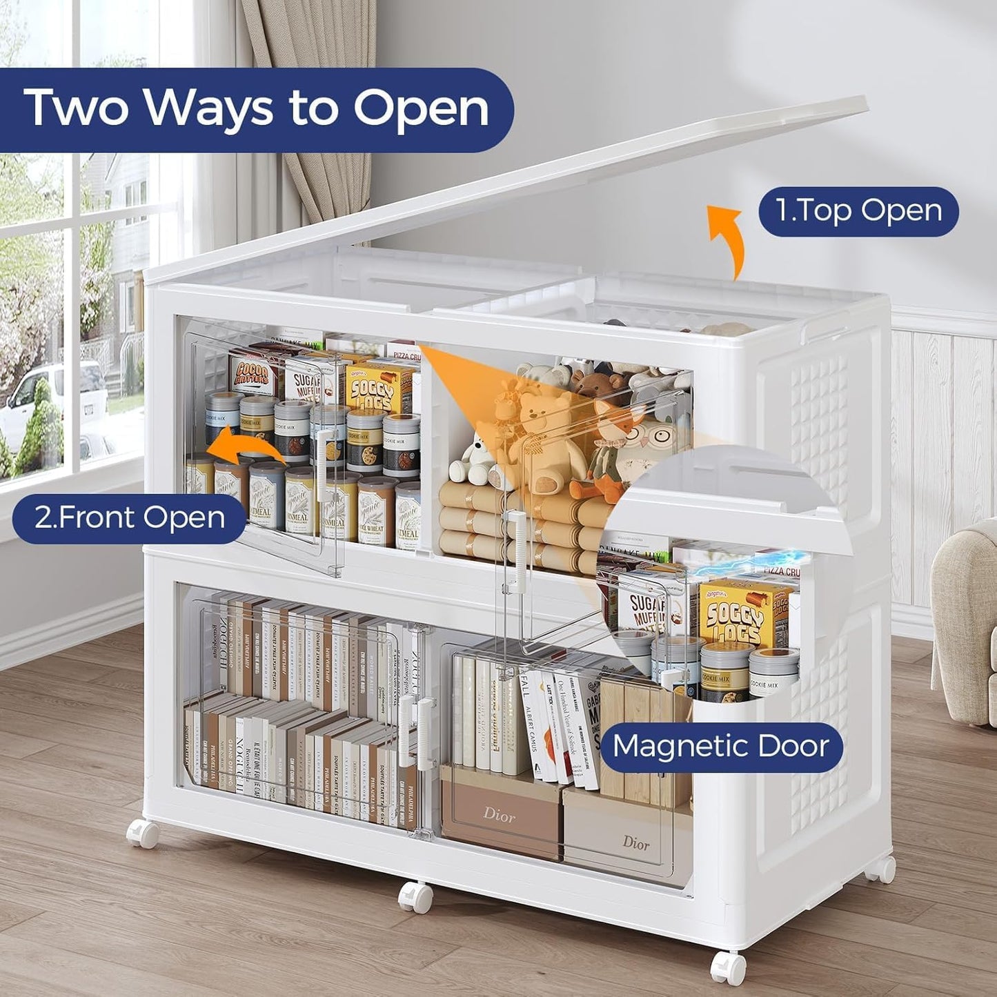 200GAL Extra Large Storage Bins with Lid, 800Qt Stackable Closet Organizers and Drawers, Collapsible Storage Bins with Wheels, Folding Storages Cabinet for Home Bedroom Office, 5Pack White