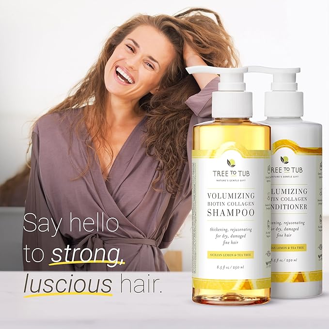 Tree To Tub Biotin Shampoo and Conditioner - Gentle Hair Thickening Shampoo and Conditioner for Fine Hair, Sensitive Scalp- Sulfate Free Shampoo and Conditioner Set w/Vegan Collagen Organic Argan Oil