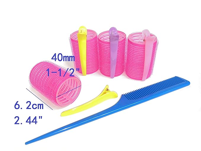 Kamay's 12PCS 40mm 1-1/2" Hair Curlers Rollers With 12 Duckbill Sectioning Clips 1 Comb Used for Hair Styling Self Grip Rollers