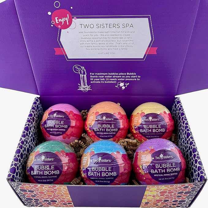 Mystical Bath Bombs for Girls and Boys with Surprise Toys Inside (6 Pack) - Large Bubble Bath Bombs for Kids - Fruity Scents, Fizzies, Made in USA, Mystic Animal - Ideal Birthday Gift by Two Sisters