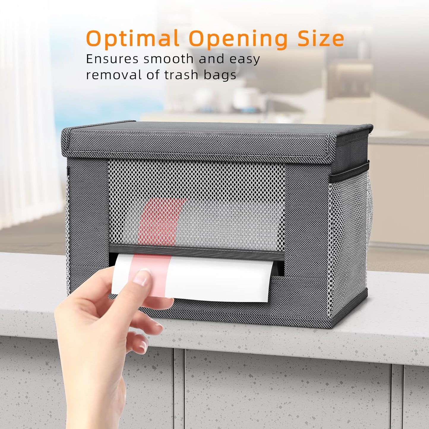 2 Pack Trash Bag Holder Dispenser, Oxford Cloth Garbage Bag Storage Organizer with Mesh Pockets, Foldable Kitchen Organizer Fits 13 Gallon Roll for Kitchen and Pantry（Small）