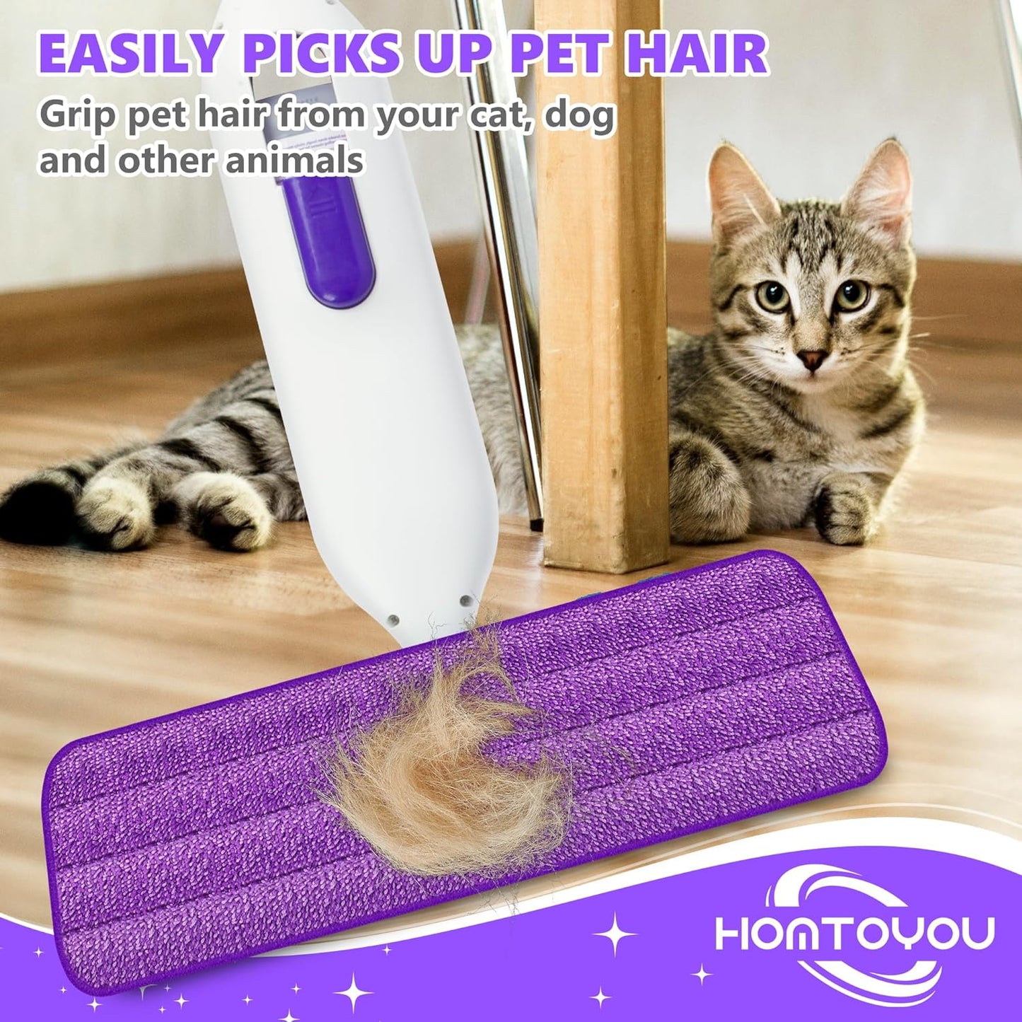 HOMTOYOU Reusable Pads Refills for Swiffer Power Mop: 6 Pack Microfiber Pad for Multi-Surface Floor Cleaning - Machine Washable Replacement Sweeping Cloths for 13 ''-15 '' Spray Mop