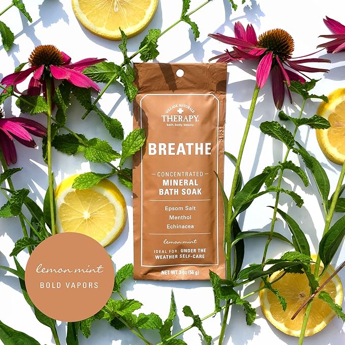 Village Naturals Therapy Breathe Concentrated Mineral Bath Soak, Lemon Mint, 2 Oz, Pack of 12