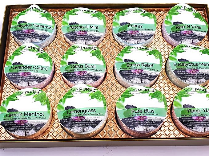 Spa Pure Shower Bombs: New SCENTS Rejuvenating Steamers Aromatherapy Tablets, Bomb, Vaporizing Steamer Soothers Bath Melt for Women, Men, Natural Organic Large Cosmetic Fizzies (12 Count) Pack of 1