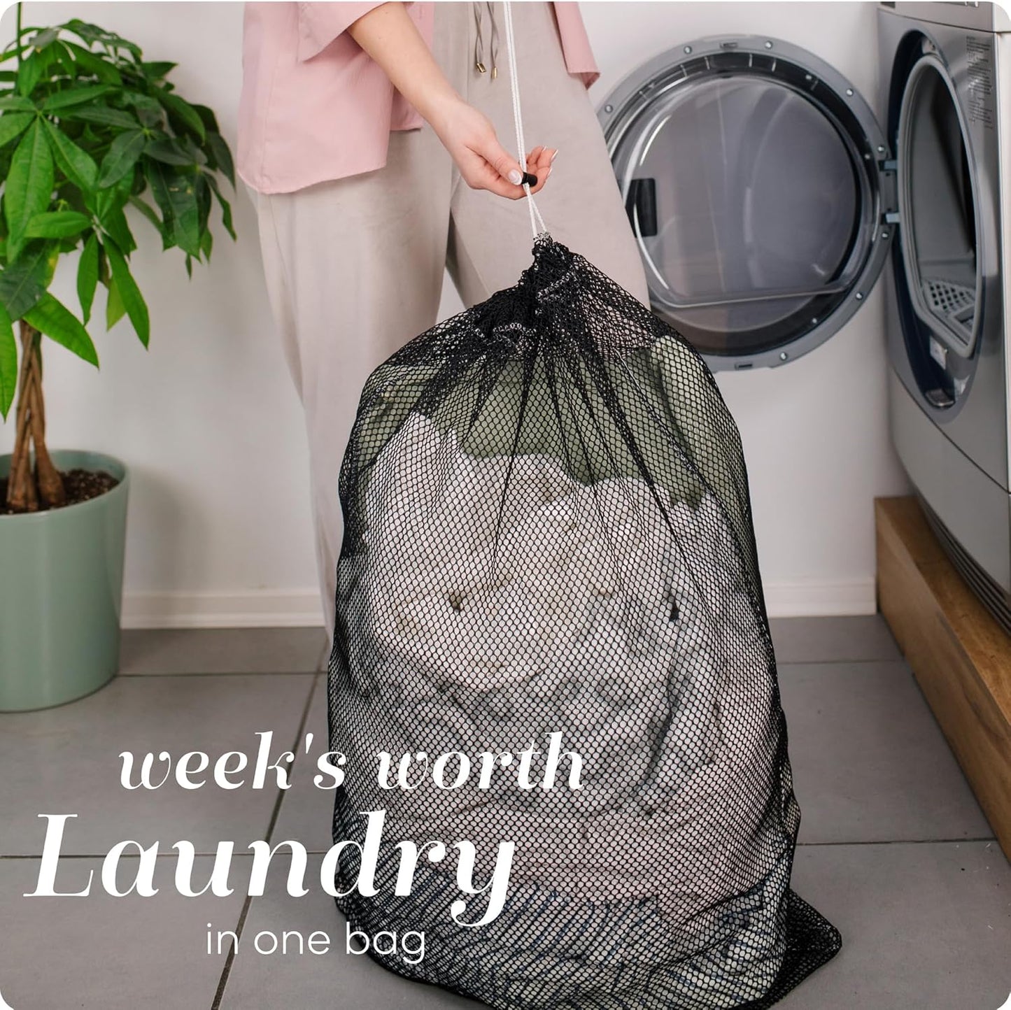 Handy Laundry Mesh XL Laundry Bag - Durable, Machine Washable with Secure Drawstring Closure - Perfect for College Dorms, Laundromats, Apartments (Black, Large 24" x 36")