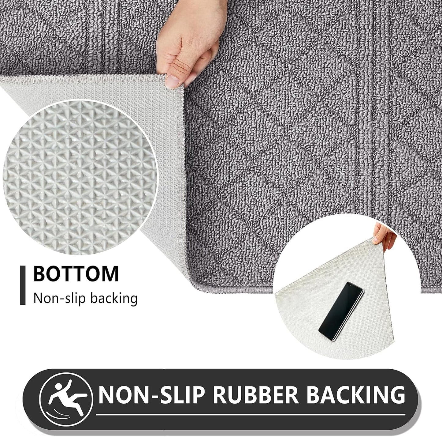 REFETONE Indoor Doormat, Front Back Door Mat 20"x32" Rubber Backing Non Slip Mats, Absorbent Resist Dirt Entrance Rugs for Entryway, Washable Low-Profile Inside Floor Mat for Muddy Wet Shoes, Grey