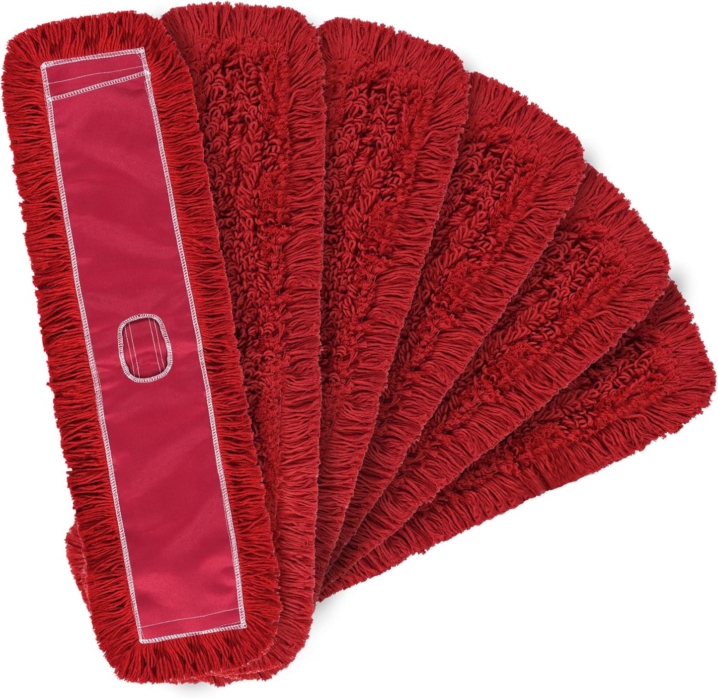 Matthew Cleaning 36'' Industrial Strength Cotton Dust Mop Refill Washable Replacement Heads for Residential & Commercial Use Fit Standard Dust Mop Frames, Hardwood, Concrete Floors Red 6 Pack