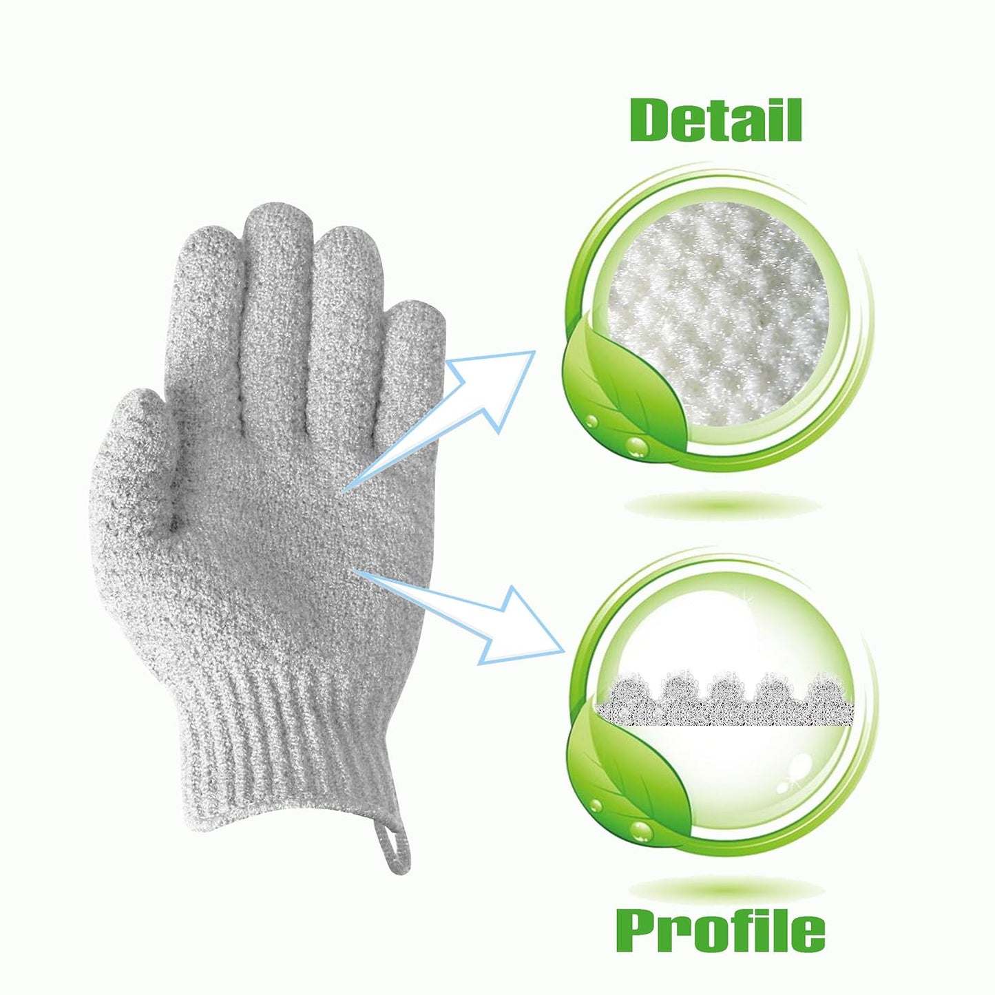 Evridwear Exfoliating Dual Texture Bath Gloves for Shower, Spa, Massage and Body Scrubs, Dead Skin Cell Remover, Gloves with Hanging Loop (2 Pairs Light)