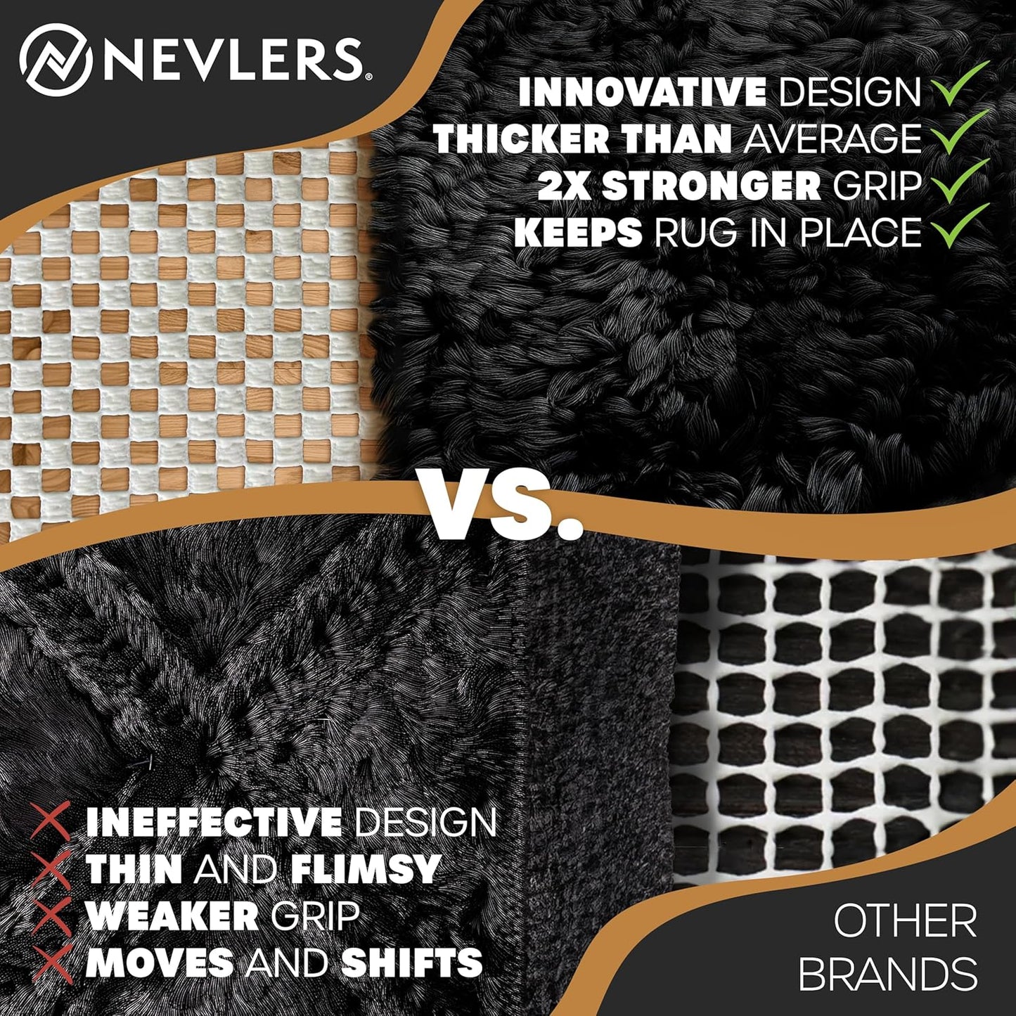 Nevlers 2 x 10 Ft Non Slip Rug Pad | Open Weave PVC Anti Skid Rug Gripper for Hardwood Floors & Other Surfaces | Non-Slip Pads for Under Rugs | Under Carpet Non Slip Pad | Customizable Carpet Gripper