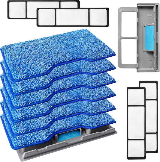 KEEPOW Reusable Mop Replacement Pads Compatible with Shark Vac Mop VM252 VM200 VC205 VM250 VM190 VM200P12, Vacuum Mop Pads Refills for Hardwood Floor with Upgraded Dirt Chamber, Blue, 6+4+2 Pack