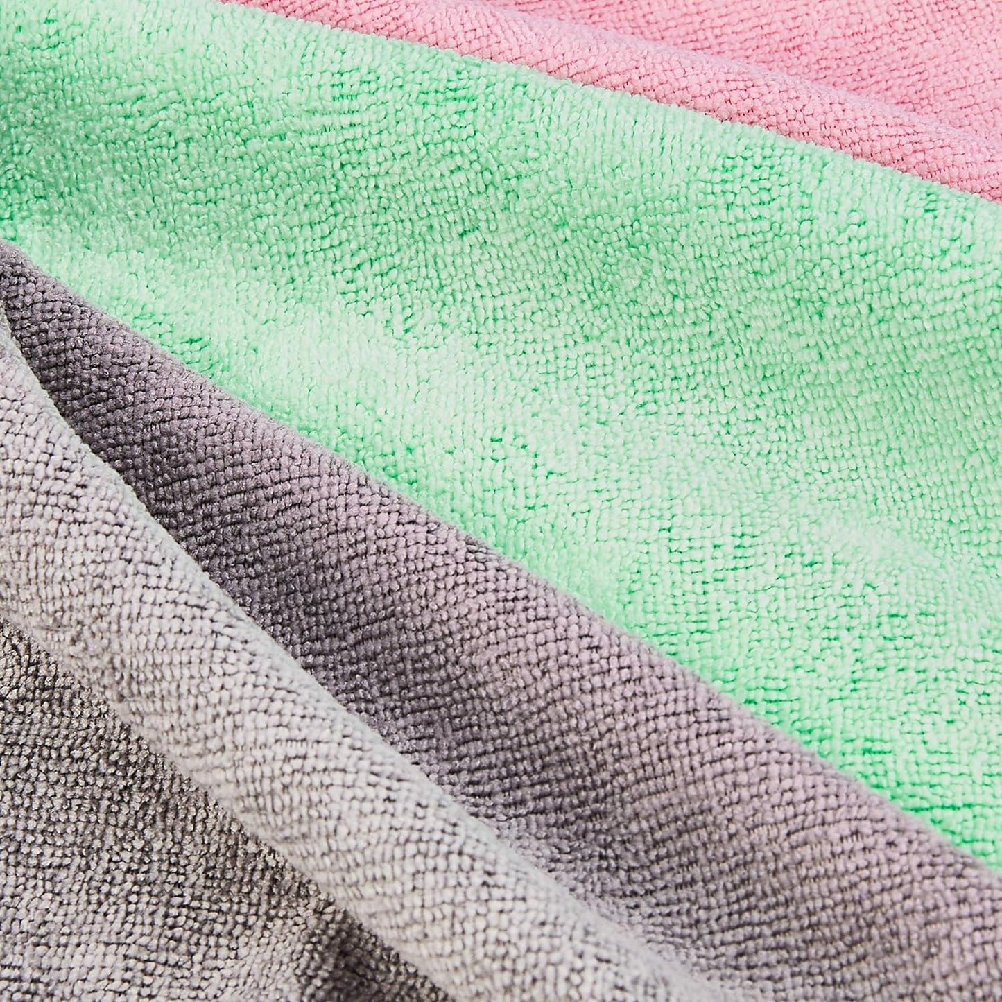 Amazon Basics Microfiber Cleaning Cloths, Non-Abrasive, Reusable and Washable, Pack of 36, Green/Gray/Pink, 16" x 12"