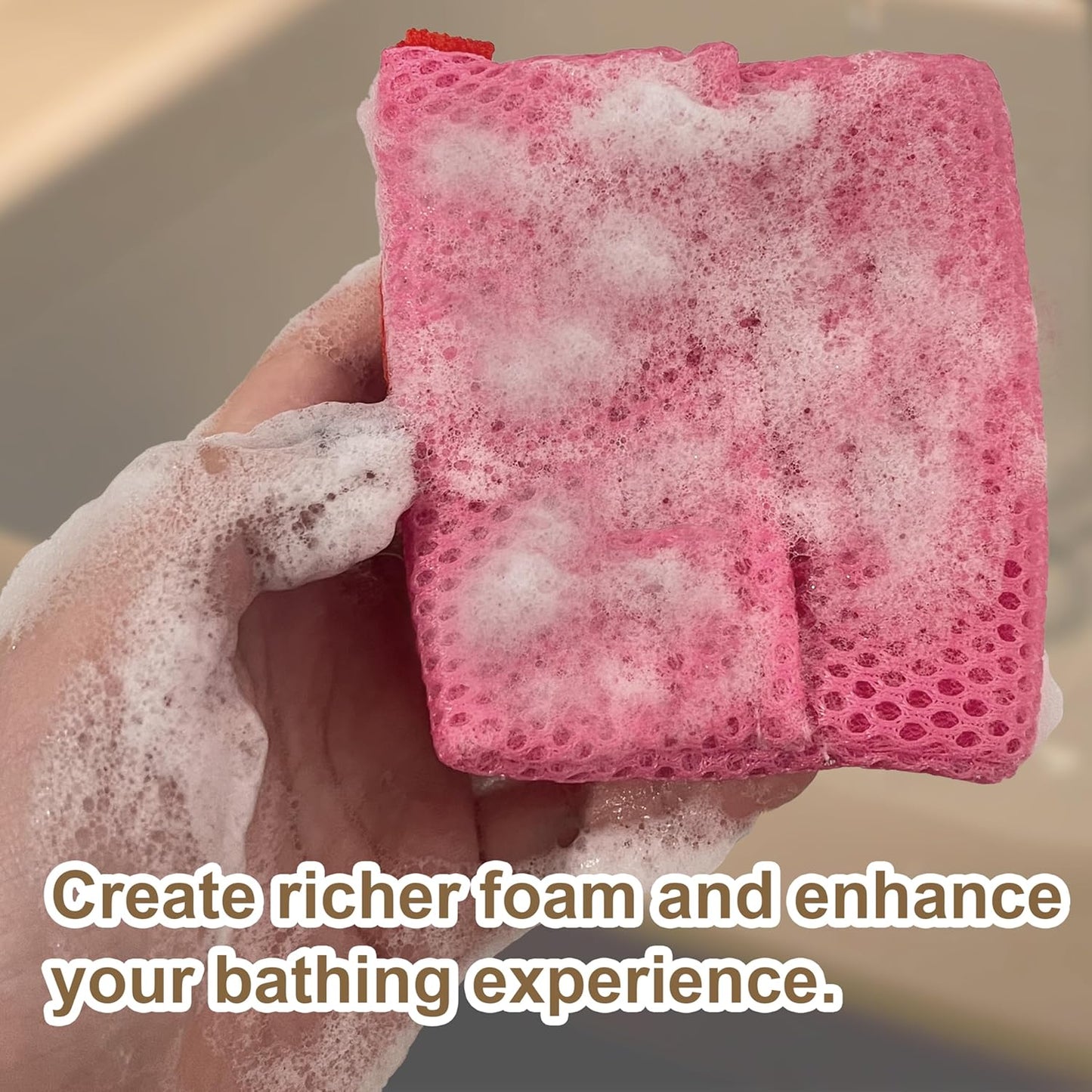 2 Pack Soap Bag Gentle Roughness,Bar Soap Pouch Saver Pocket,Body Scrubber Shower Sponge Loofah,Exfoliating Bath Sponge (Pink)