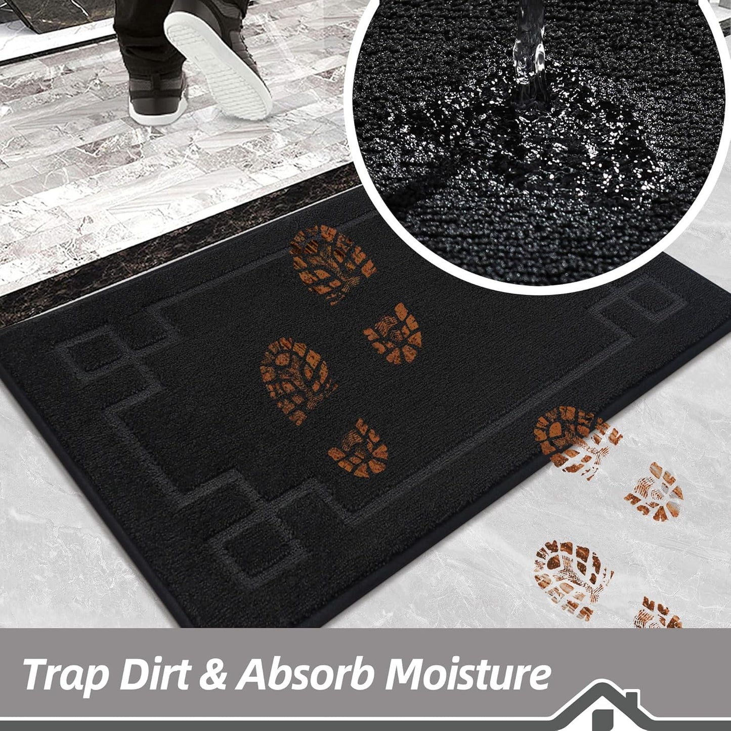 BEQHAUSE Door Mat 36" x 60", Non-Slip Door Mats Indoor Entryway Rugs Washable Low-Profile Absorbent and Stain Resist Floor Mats, Dog Door Mat for Front Back Door, Muddy Wet Shoes & Paws, Black