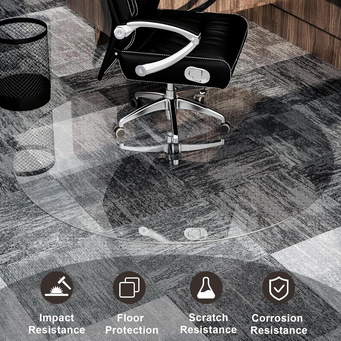 GLSLAND Round Tempered Glass Floor Mat - 55" Office Chair Mat for Carpet Clear Glass Mat 1/5" Thick for Hardwood Floor/Carpeted Floors