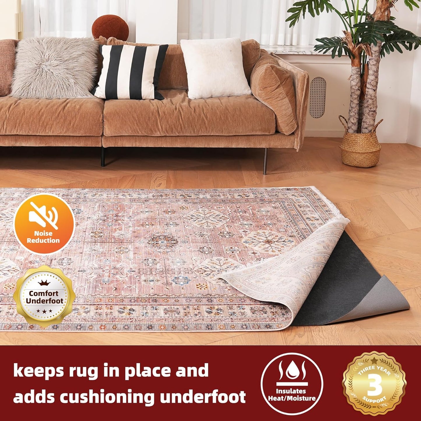 BAGAIL Felt and Natural Rubber Backing Rug Pads 1/4” Thick, 6 x 9 Ft Non Slip Carpet Gripper Keep Rugs in Place, Under Area Rug Protective Cushioned Pads, Carpet Runners, Hardwood Floors Protection