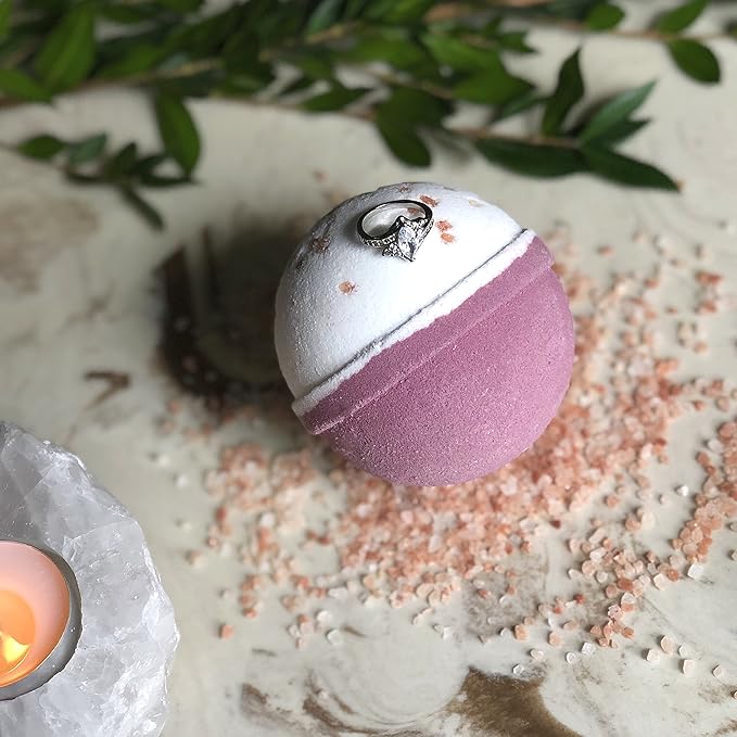 Bath Bomb with Surprise Size Ring Inside - Pink Himalayan Sea Salt Extra Large 10 oz. Bath Bombs with Jewelry - Hand Made in USA - Perfect for Spa & Bubble Bath. Great Gift for Birthday, Mothers Day