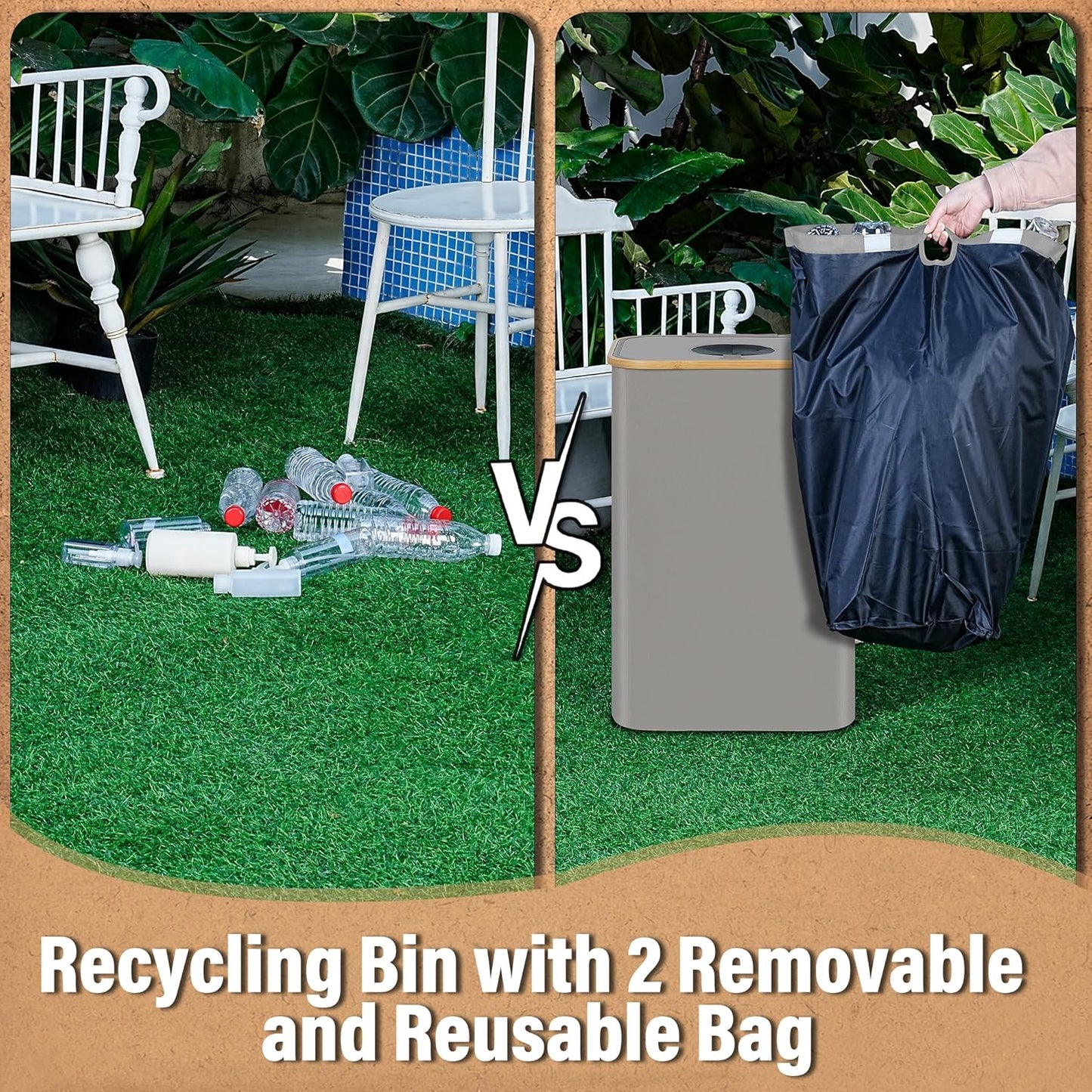 efluky Recycle Bin 26 Gallon, 100L Recycle Bin for Kitchen with 2 Removeable and Reusable Inner Bag, Large Recycling Bin with Lid for Bottle Can Plastice Stickers (Grey)