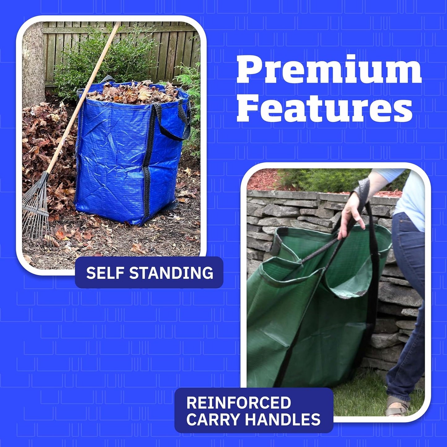 DURASACK Heavy Duty Home and Yard Bags 48-Gallon Reusable Self-Standing Lawn and Leaf Bags Garbage Can with Reinforced Handles, Green