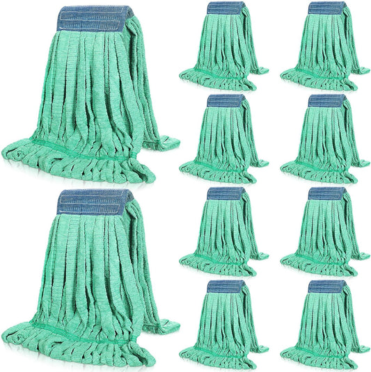 Lallisa 10 Pcs Commercial Mop Head Replacement Tube Microfiber Mop Heads for Floor Cleaning Industrial Mop Heads Looped End Wet Mop Head Refill for Home Commercial Industrial Use (Green,18 oz)