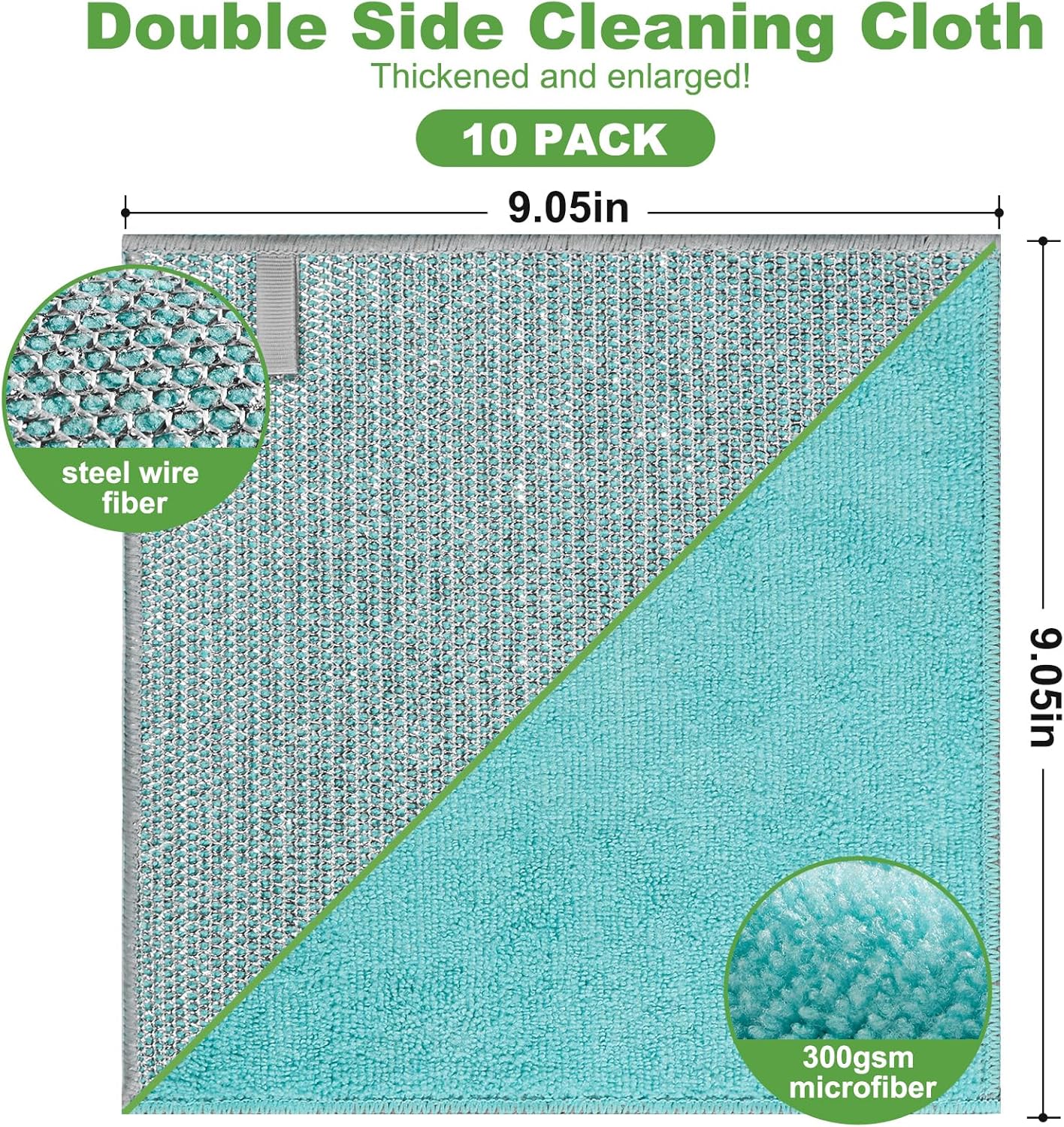 10counts Non Scratch Wire Dishcloth Multipurpose Wire Dishwashing Rag for Washing Dishes,Double Layer Microfiber Cleaning Cloth,Reusable Diamond Weave Steel Wool Scrubber Cloths,Blue