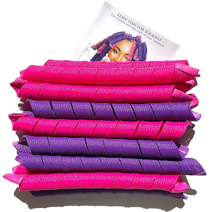 50 Pcs Heatless Spiral Hair Curlers 22inch Magic No Heat Hair Curls For Long Hair 6Pcs Styling Hooks DIY Hair Rollers Set（purple-rosered）