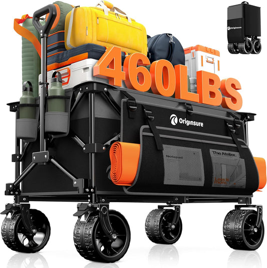 220L Collapsible Wagon Cart Foldable, 460lbs Load Capacity Heavy Duty Folding Beach Wagons with Big All-Terrain Wheels, Utility Carts for Groceries, Shopping, Camping, Sports - Grey&Black