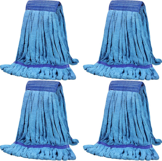 Lallisa 4 Pcs Commercial Mop Head Replacement Tube Microfiber Industrial Looped End Mop Heads Refill for Floor Cleaning for Home Commercial Industrial Use(Medium,Blue)