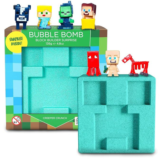 TNT Creeper Bath Bomb for Kids with Block Builder Surprise Figure Inside (1 Pack) – Large Fizzy Bubble Mine Bomb for Boys & Girls – Fruity Scent, Skin-Safe, Made in USA - by Two Sisters