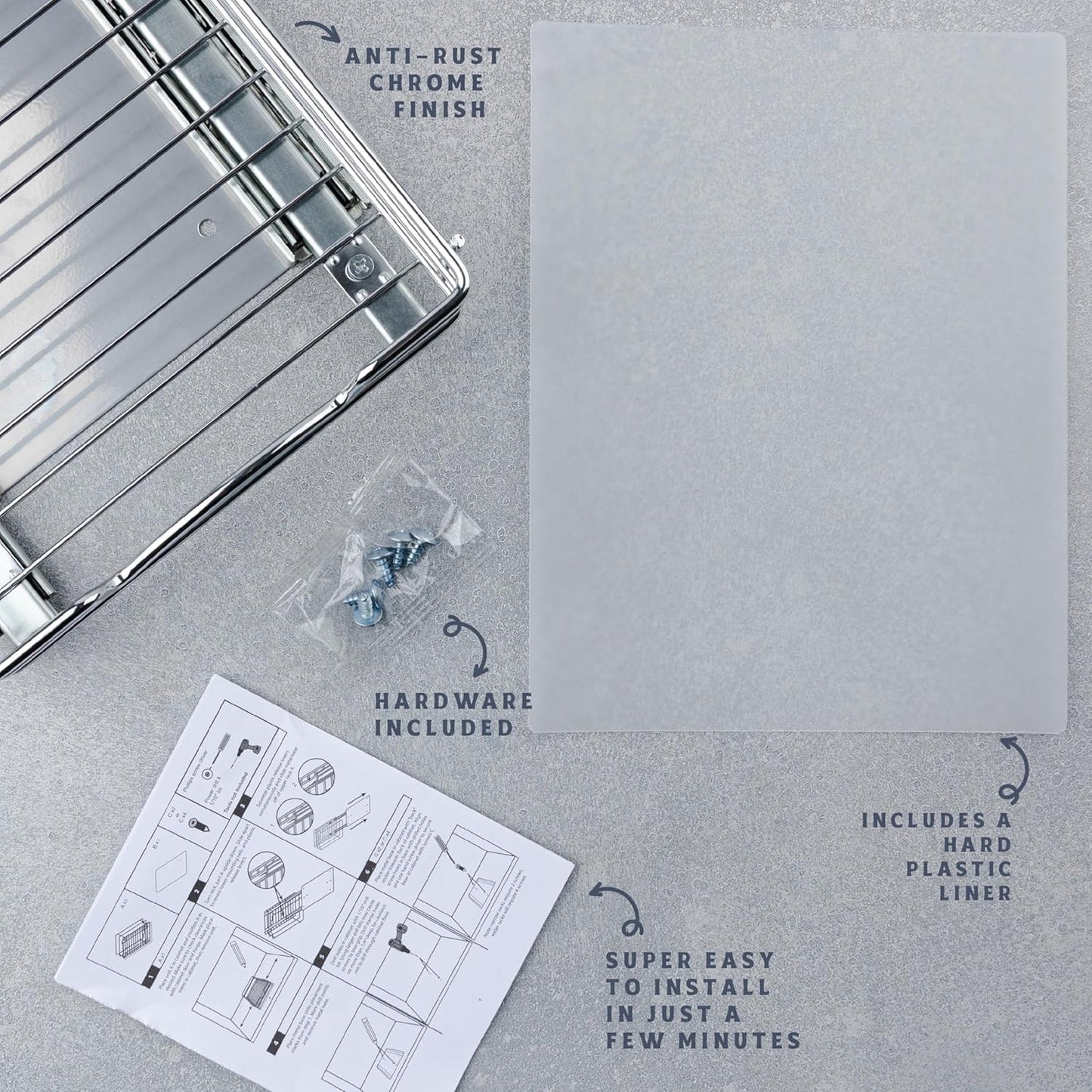 Pull Out Cabinet Organizer for Spices, Cans - Heavy Duty with Lifetime Limited Warranty- Pull Out Spice Rack- Cabinet Pull Out Shelf for Cans,Dishes, Etc, 8-3/8"W x 10-3/8"D x 2-1/8H, Chrome