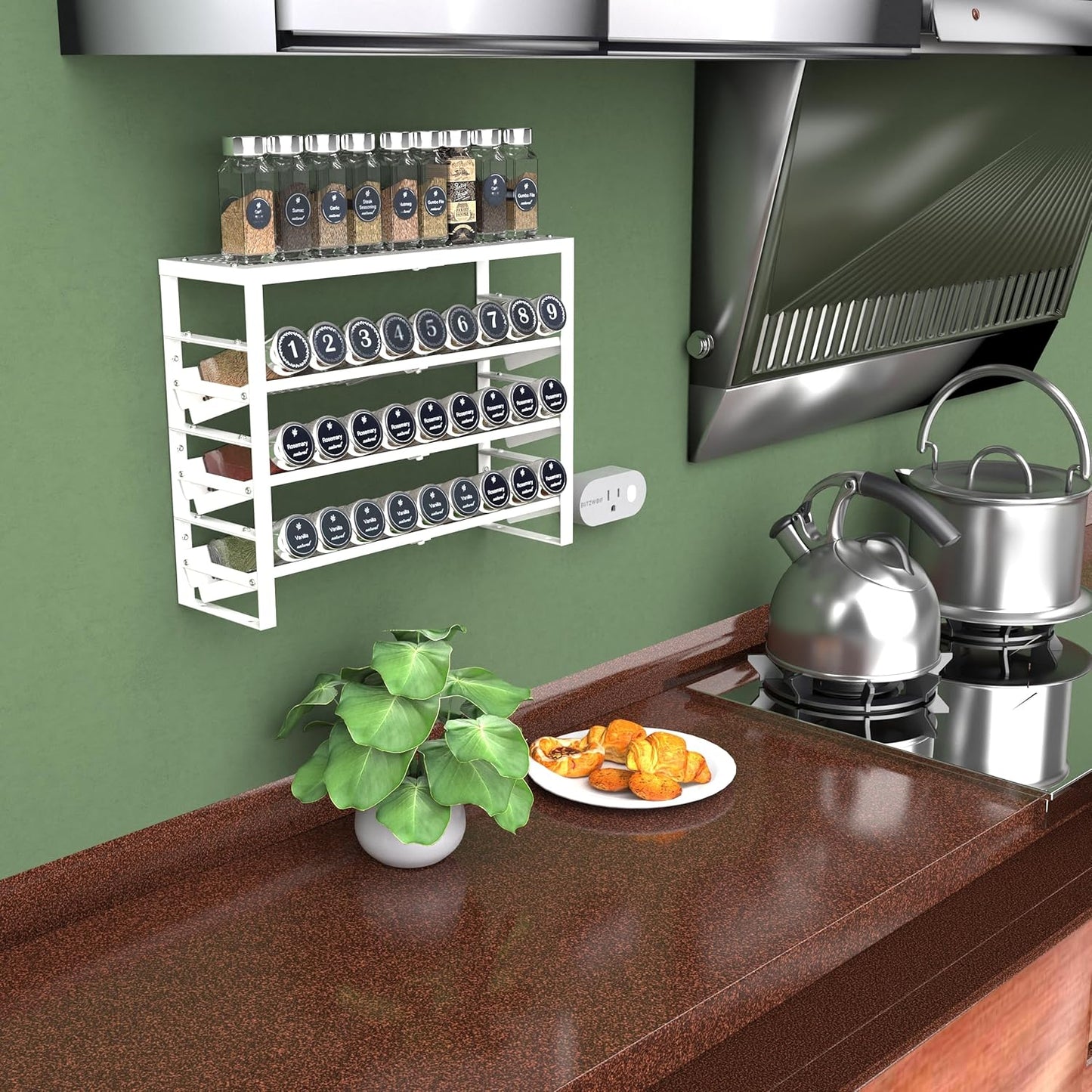 Expandable, Stackable, Adjustable Spice Rack kitchen Organizer,Metal Pantry Storage Shelves - Multi-Tier Shelf for Cabinet, Countertop, Pantries, Cupboard or Wall Mount,White