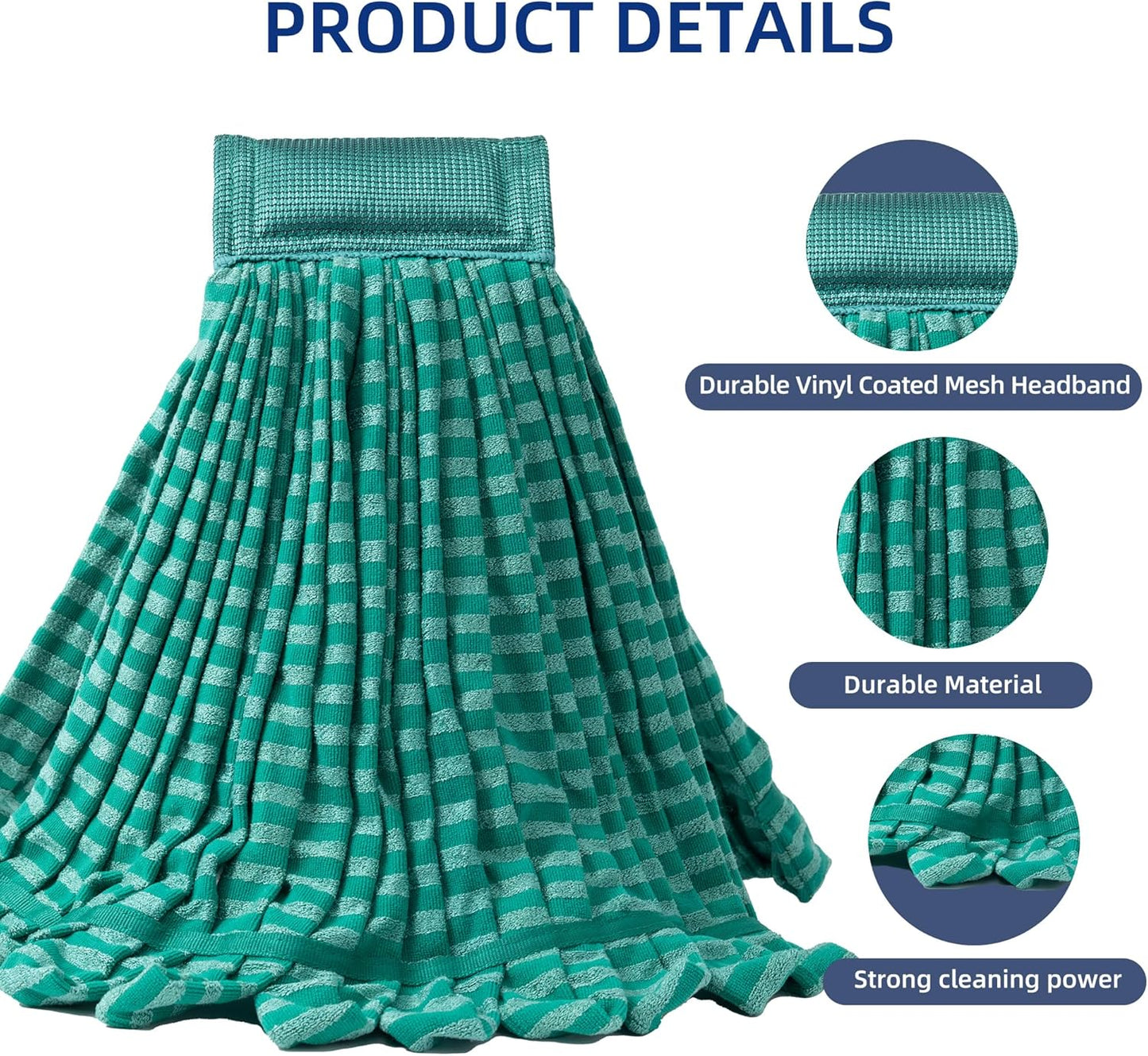 2 Pack Large Microfiber Tube Mop Heads,6 inch,Heavy Duty Mop Head,Highly Absorbent,Commercial Mop Head Replacement,Wet Mop Heads Replacement,for Hardwood, Tile, Laminate Floors,Green