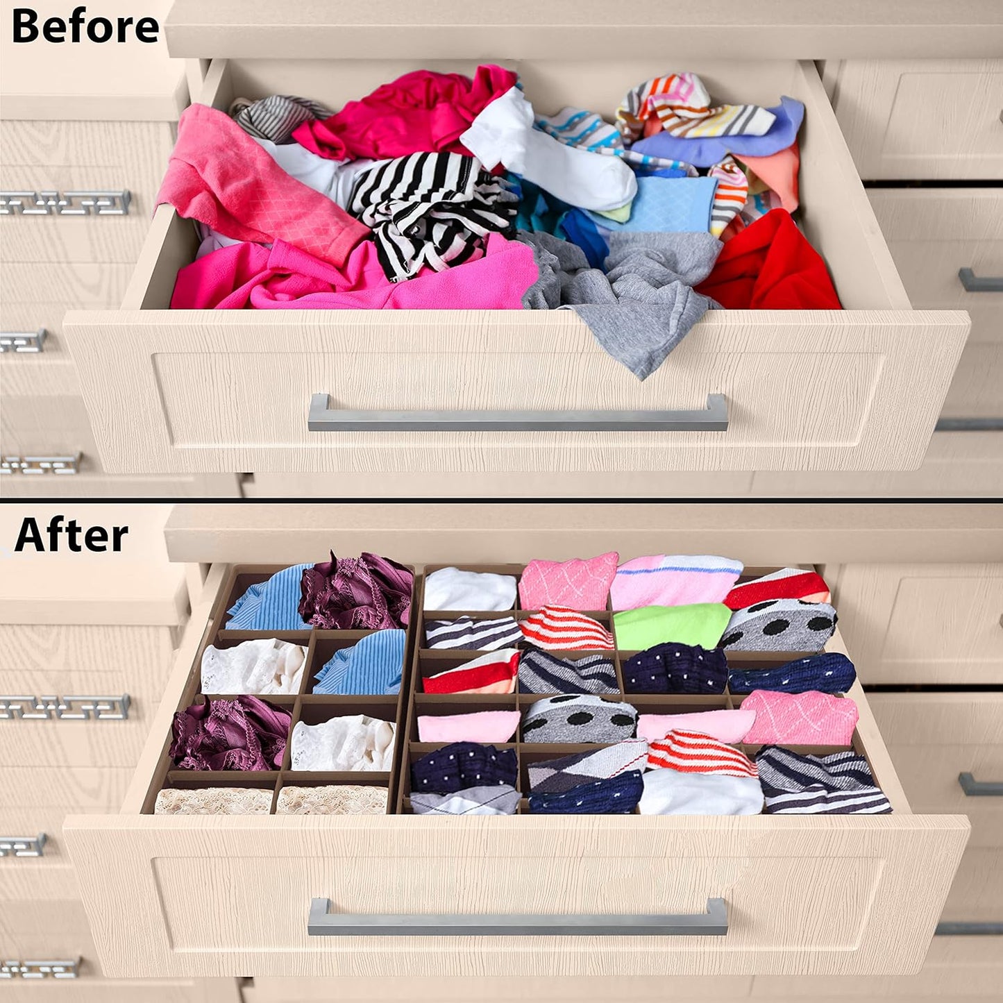 Simple Houseware 4-Pack Drawer Organizer Set - Closet Dividers for Underwear, Socks, Bras, Scarves, Ties - Foldable Non-Woven Storage Boxes, Brown