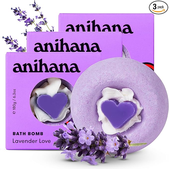 ANIHANA Bath Bombs with Coconut Oil, Paraben Free, Hand-Crafted Luxury Fizzers, Refreshing Lavender Love Scent, 6.3 oz Each, 3 Pack