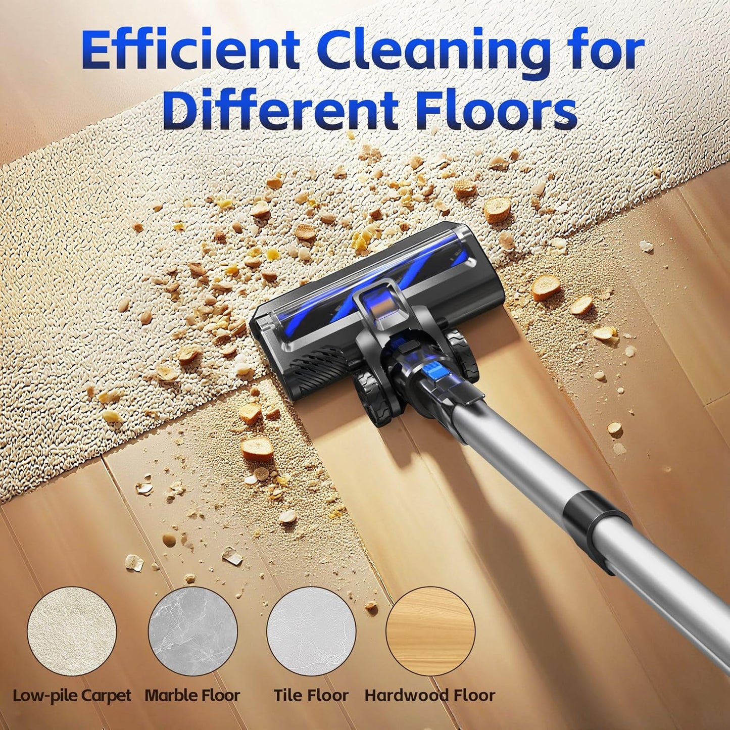 Cordless Vacuum Cleaner for Home, 45Kpa Lightweight Stick Vacuum with Powerful Suction, Rechargeable Battery Up to 50mins, Handheld Vacuum Cleaners for Carpets, Pet Hair，Hardwood Floors - Blue