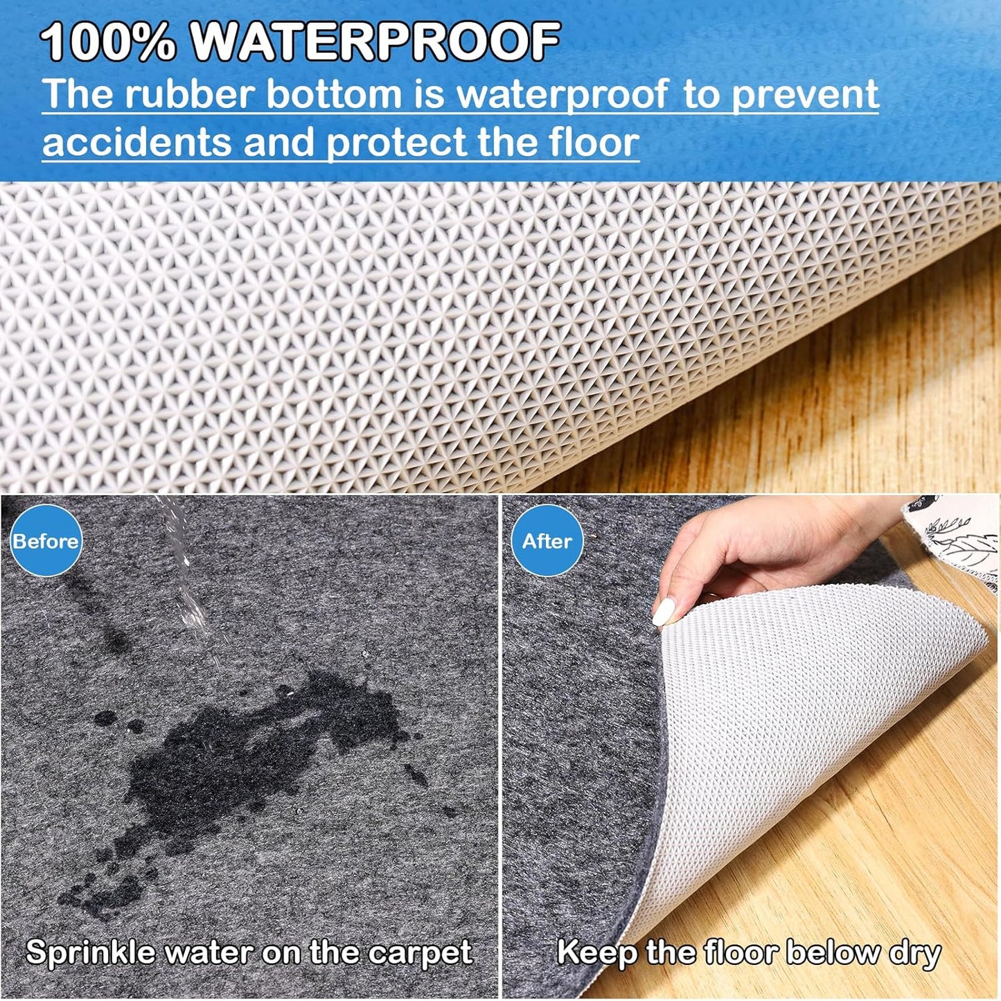Non-Slip Rug Pads 1/4” Thick, 2x20Ft Waterproof Rugs Non Skid Rug Pad for All Floors and Finishes Durable Hardwood Floor Protective Felt Keeps Rugs in Place, Safe and Secure