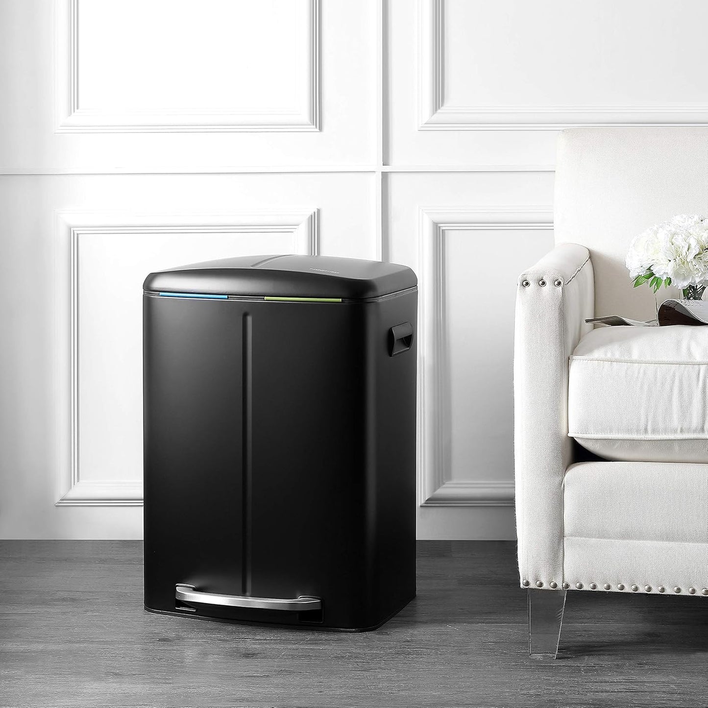 happimess HPM1005B Marco Rectangular 10.6-Gallon Double Bucket Trash Can with Soft-Close Lid, Fingerprint Resistant, Modern, Minimalistic for Home, Kitchen, Office, Bathroom, Black