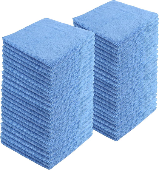 Microfiber Cleaning Cloths,120 Pack, 16"x16", All-Purpose, Softer, Highly Absorbent, Lint-Free, Reusable, Washable Pro Towels, Blue, for House, Kitchen, Bathroom, Car, Office