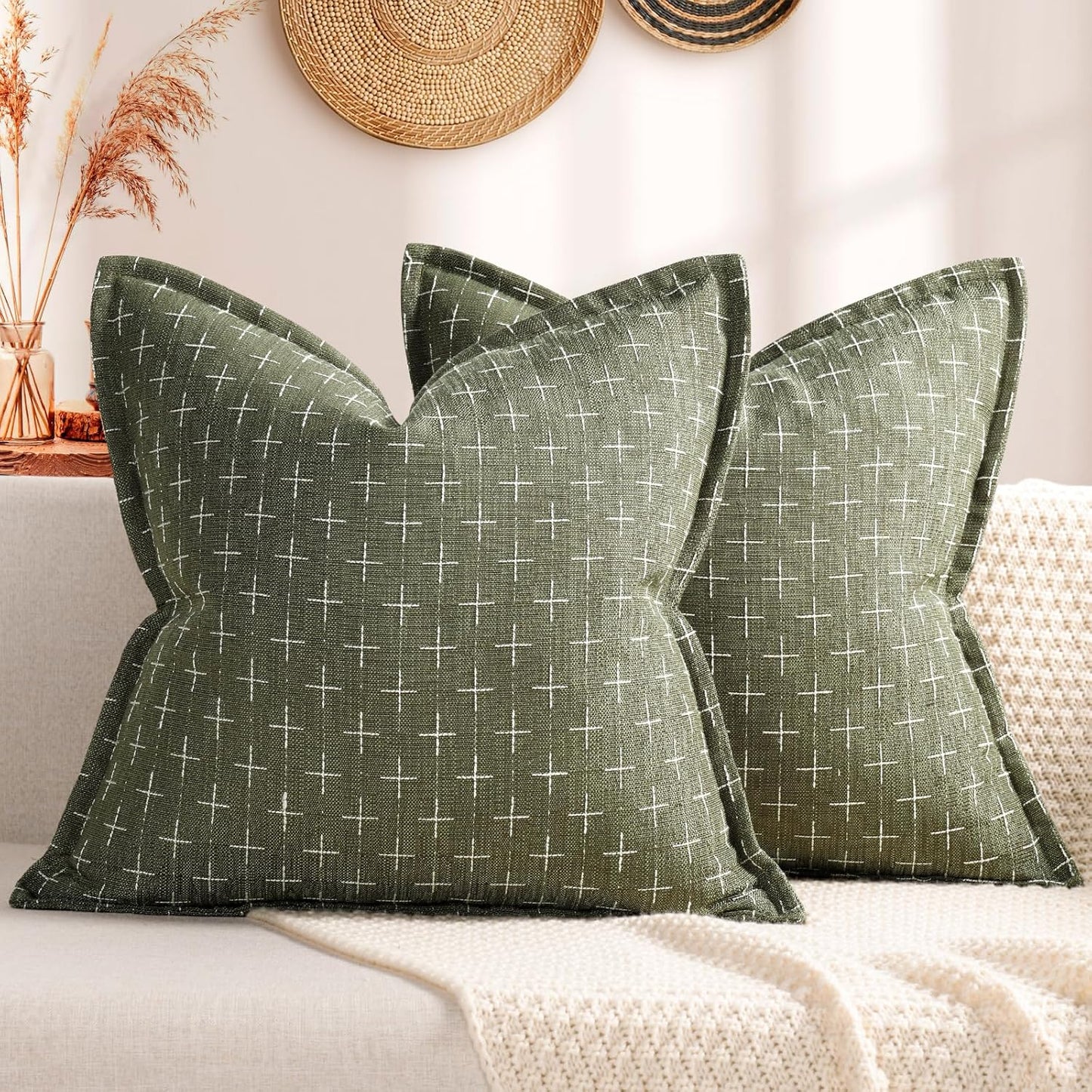 ZWJD Pillow Covers 20x20 Set of 2 Soft Polyester Textured Pillow Covers with Stylish Flange Edge Cozy Farmhouse Throw Pillows for Couch Bed Sofa Living Room