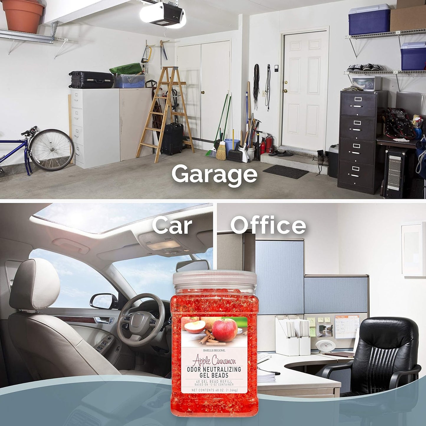 SMELLS BEGONE 48 oz Odor Eliminator Gel Bead Refill - Eliminates Odors from Bathrooms, Cars, Boats, RVs & Pet Areas - Air Freshener - Made with Essential Oils - Apple Cinnamon Scent