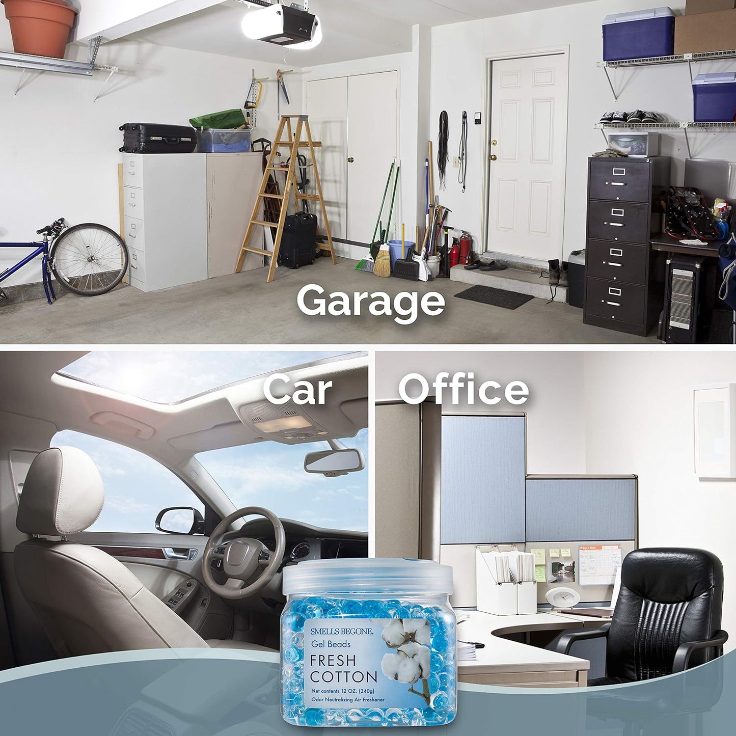 SMELLS BEGONE Odor Eliminator Gel Beads - 12 oz, Pack of 6 - Eliminates Odor in Bathrooms, Cars, Boats, RVs & Pet Areas - Air Freshener - Made with Essential Oils - Fresh Cotton Scent