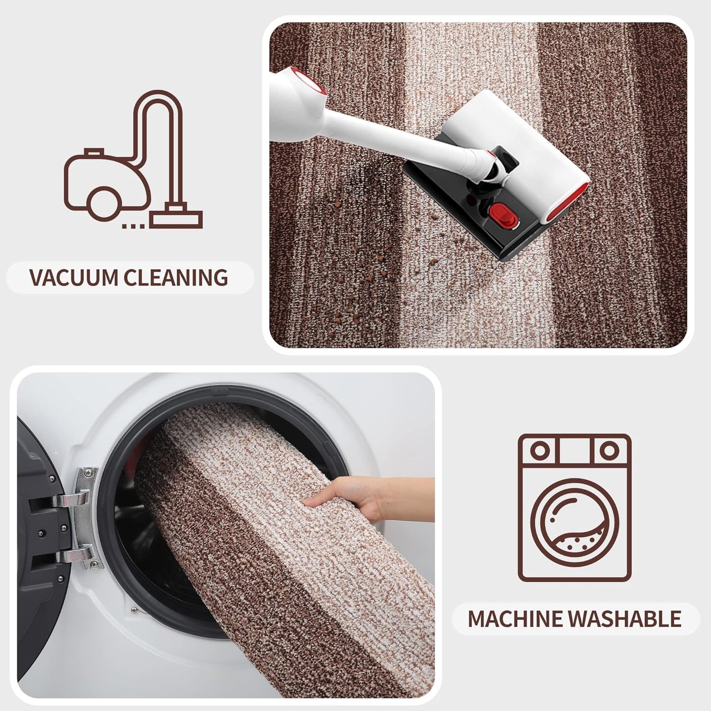 Kitinjoy Indoor Outdoor Door Mat, 47x24 Non-Slip Absorbent Dirt Trapper, Low-Profile Washable Inside Entrance Front Floor Mat, Sturdy Soft Entry Doormats for Entryway, Brown