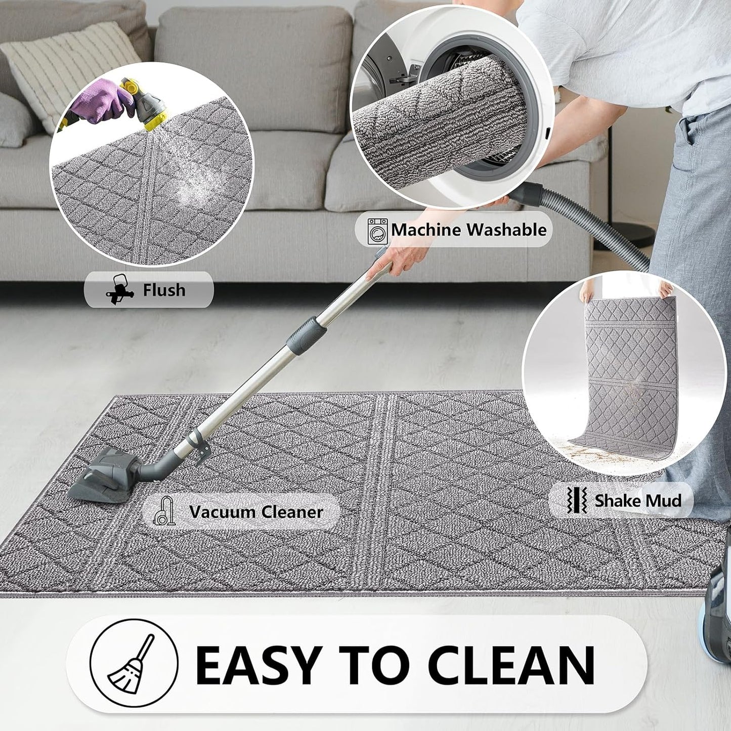REFETONE Indoor Doormat, Front Back Door Mat 32"x40" Absorbent Rubber Backing Non Slip Door Mats, Low-Profile Resist Dirt Rugs, Machine Washable Door Rug Inside Floor Mat for Entryway, Light Grey