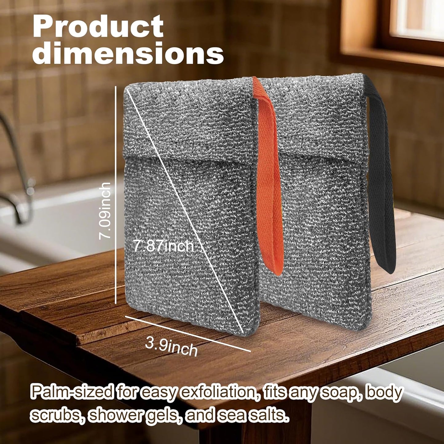 2 Pack Soap Bag Deep Roughness,Bar Soap Pouch Saver Pocket,Exfoliating Body Scrubber Shower Bath Sponge Loofah (Grey)