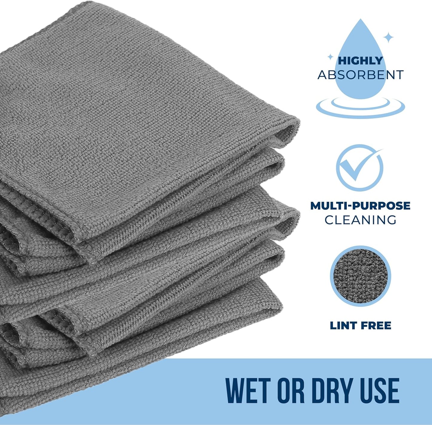 GREEN LIFESTYLE Chamois Cloth, Microfiber Cleaning Cloth 50 Pack, Borderless Towels Cleaning, Car Microfiber Towel, Drying Car Wash Towels (11.5" x 11.5", Grey)
